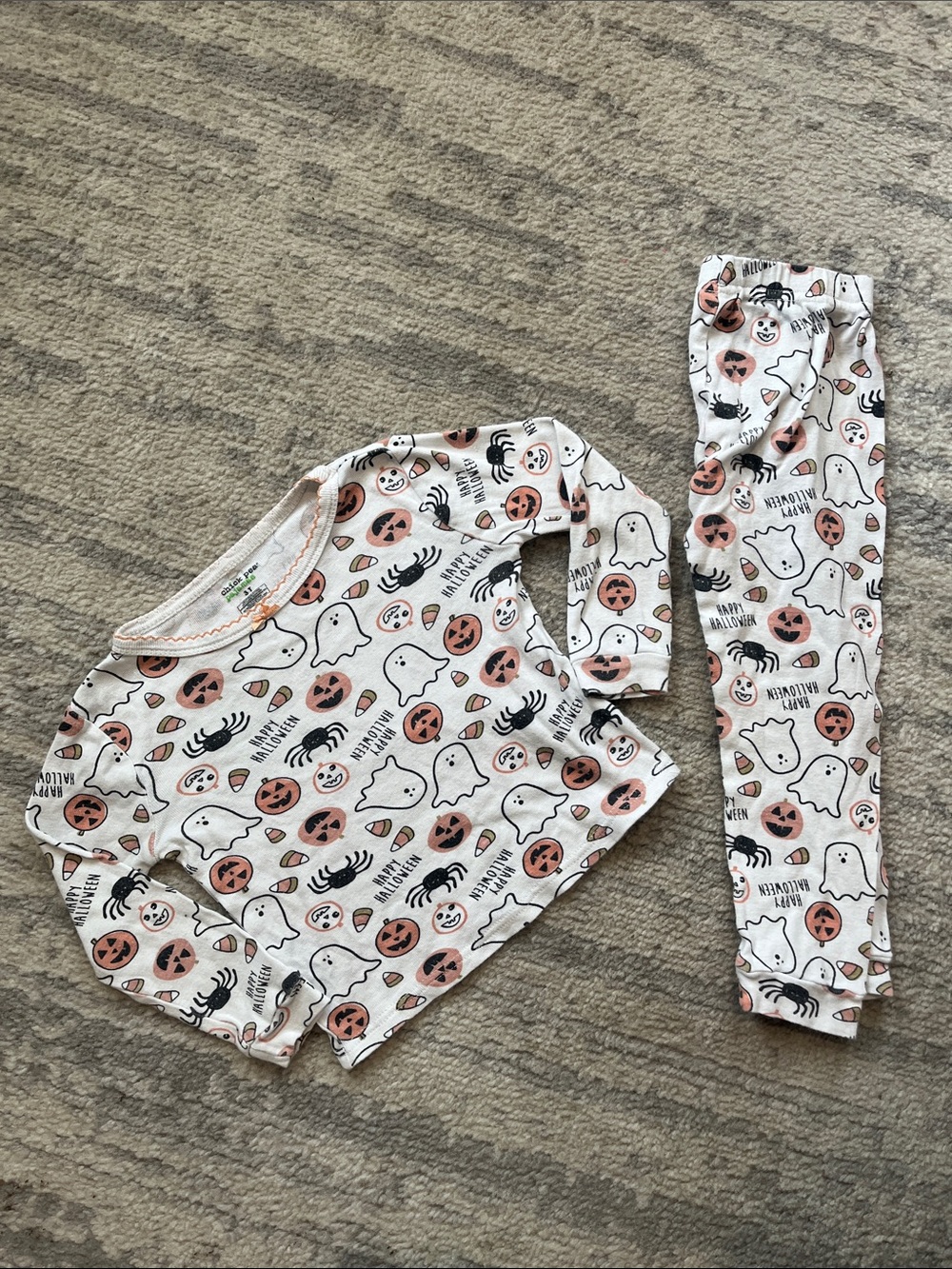 Chick Pea Halloween Ghost & Pumpkin Pajama Set - White and Orange